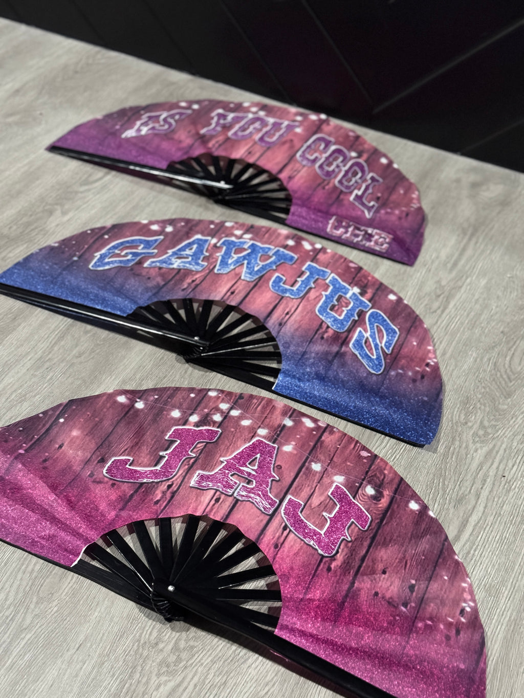 Wood & Glitter Clack Fan (Custom)