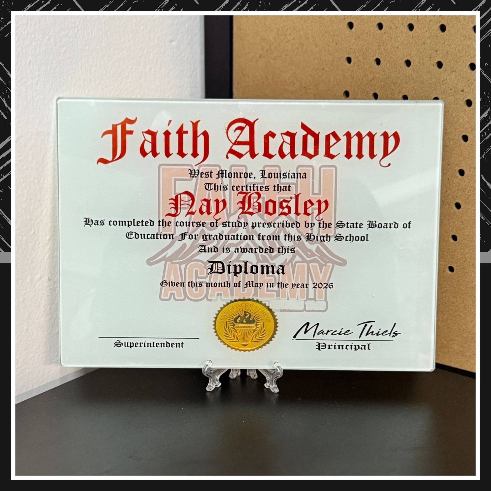 Glass Diploma Frame (custom)